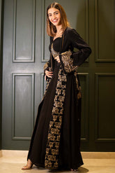 Black and Gold Crepe Silk Embroidered Jacket Set